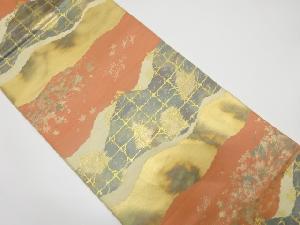 アンティーク　引箔　変わり横段に花鳥模様織り出し袋帯（材料）